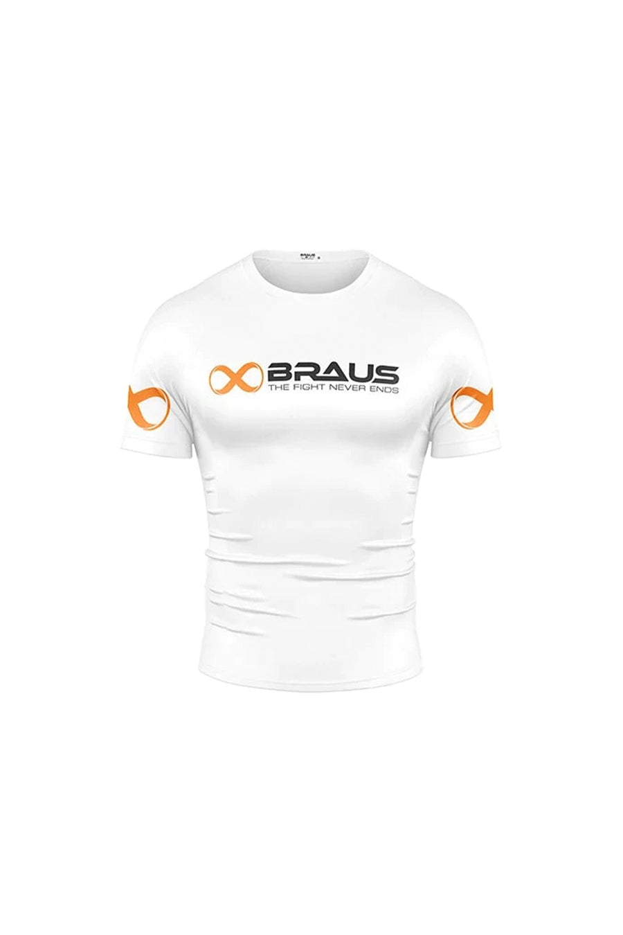 Braus Fight Australia Jiu Jitsu No Gi Rash Guard Short Sleeve White Men Front