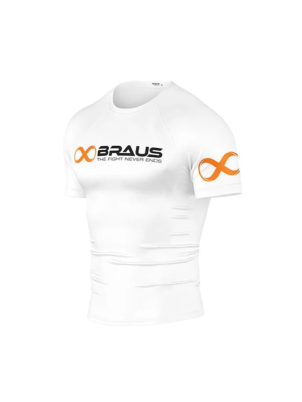 Braus Fight Australia Jiu Jitsu No Gi Rash Guard Short Sleeve White Men Left Side